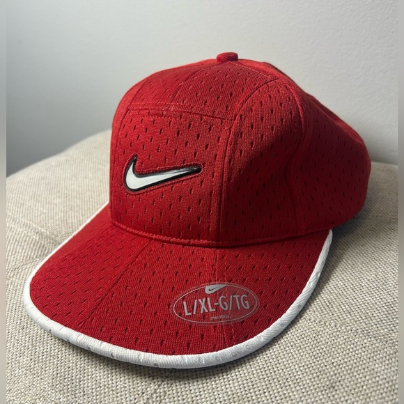 Vintage Nike 7 Panel Hat Cap Red & White Mesh Size L/XL Nike Air Mini Swoosh Y2K - Picture 3 of 9